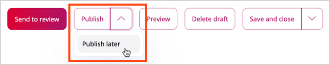 Publish Later button in the menu Publish Later button in the menu