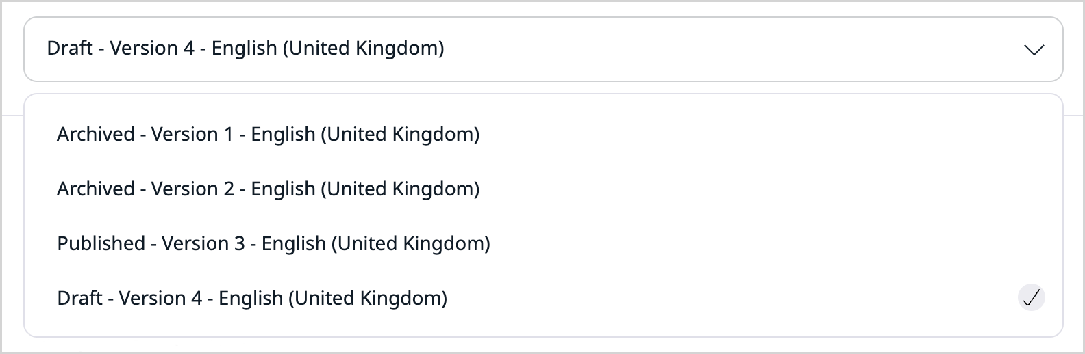 Versions drop-down list Versions