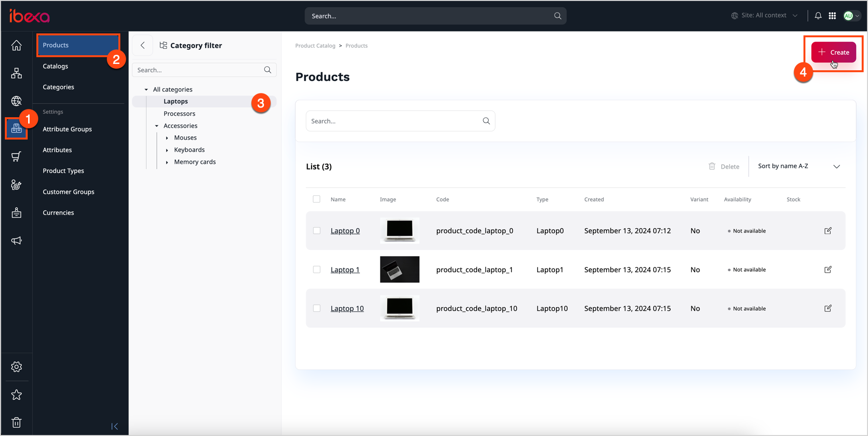 Products list with action buttons Products list with action buttons