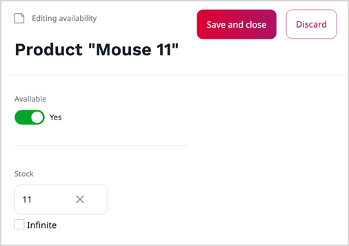 Setting product availability and stock Setting product availability and stock
